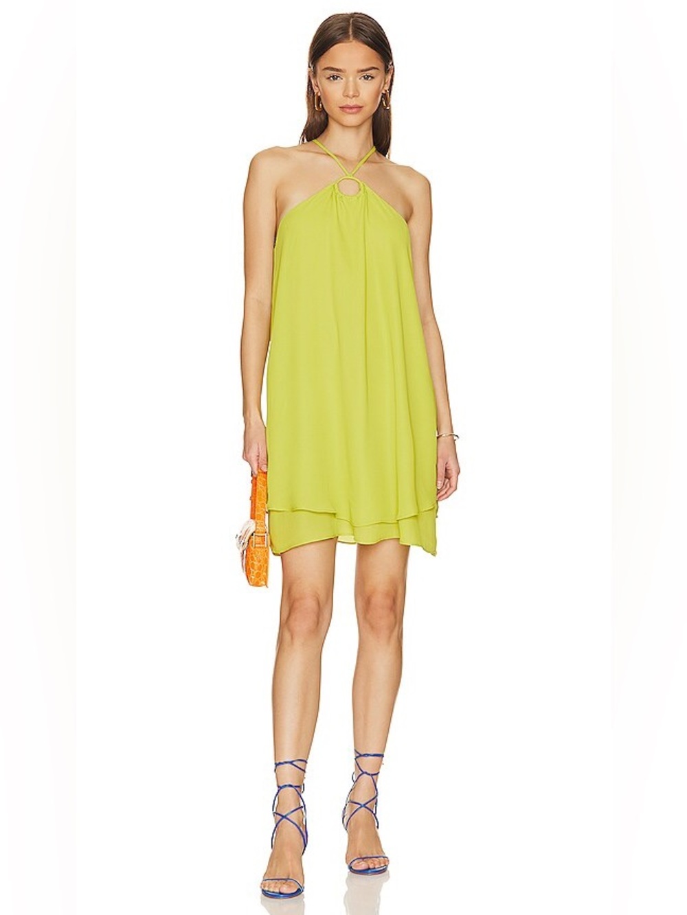 Krisa Lime Green Halter Swing Dress Strappy Back Revolve XS